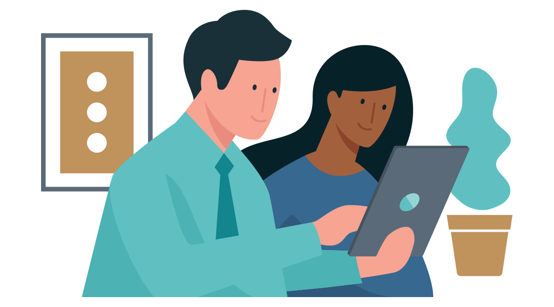 man en vrouw met een tablet