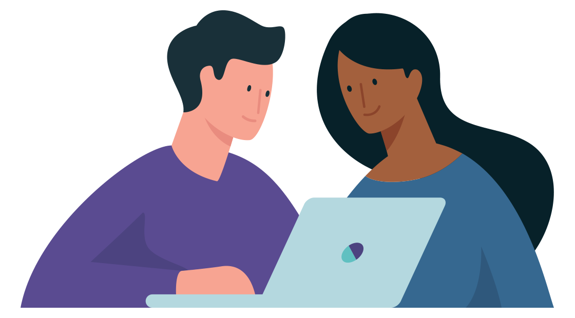 man en vrouw zitten achter een laptop