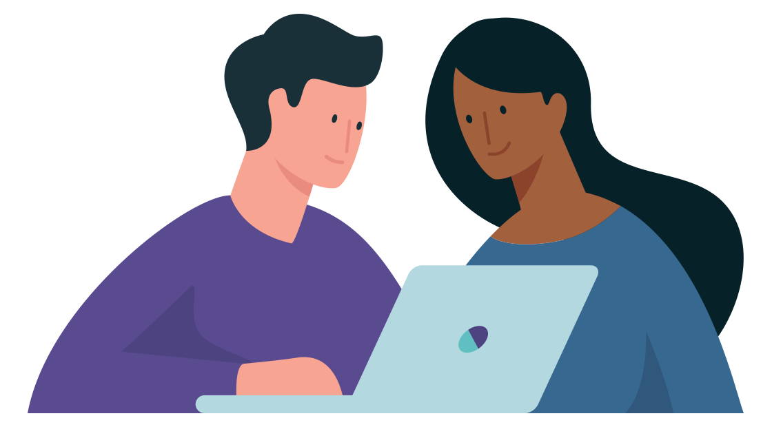 man en vrouw zitten achter een laptop