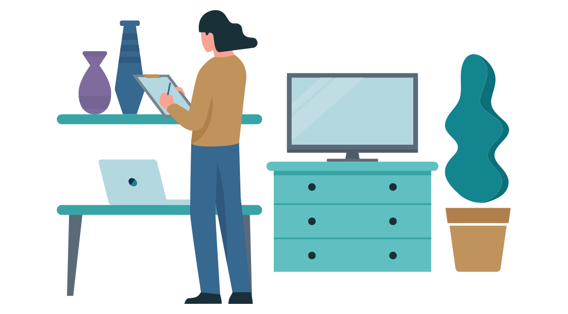 vrouw doet een inventaris van haar inboedel