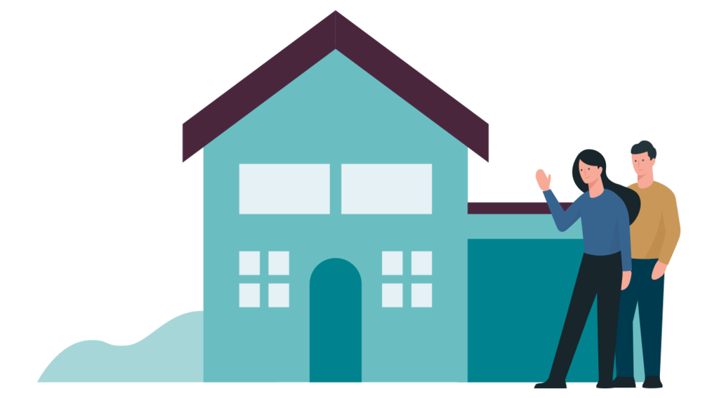 man en vrouw staan voor een huis