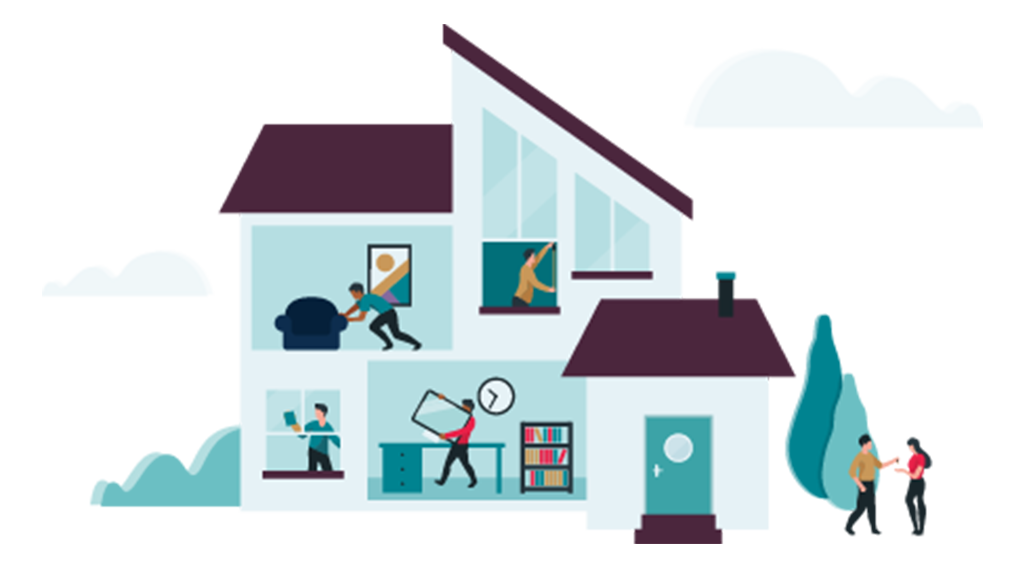 Mensen in huis die dingen opmeten en verhuizen