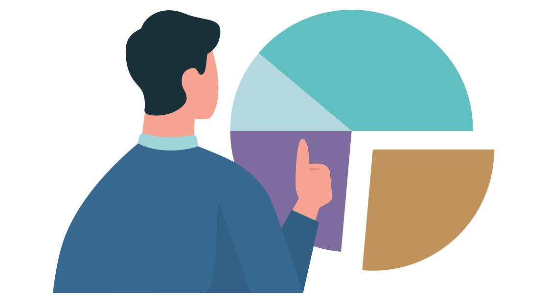 man geeft een duimpje aan een grafiek