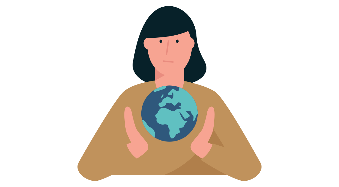 vrouw houd wereldbol vast