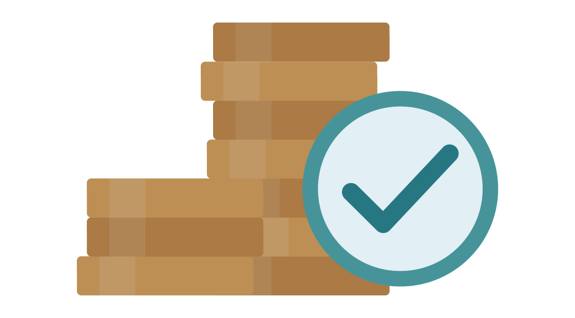 stapel munten met een vinkje