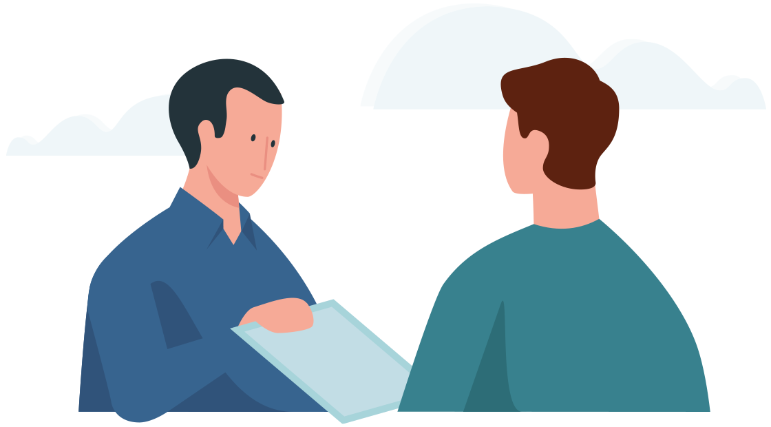 Adviseur geeft zijn klant een document