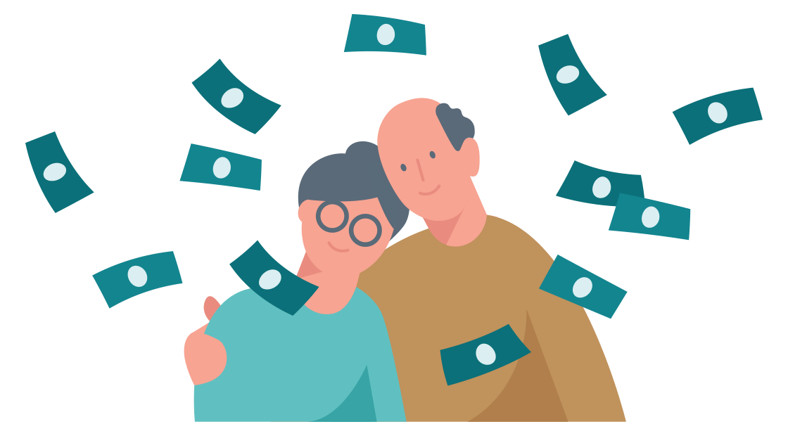 Een ouder stel met aanwaaiend geld