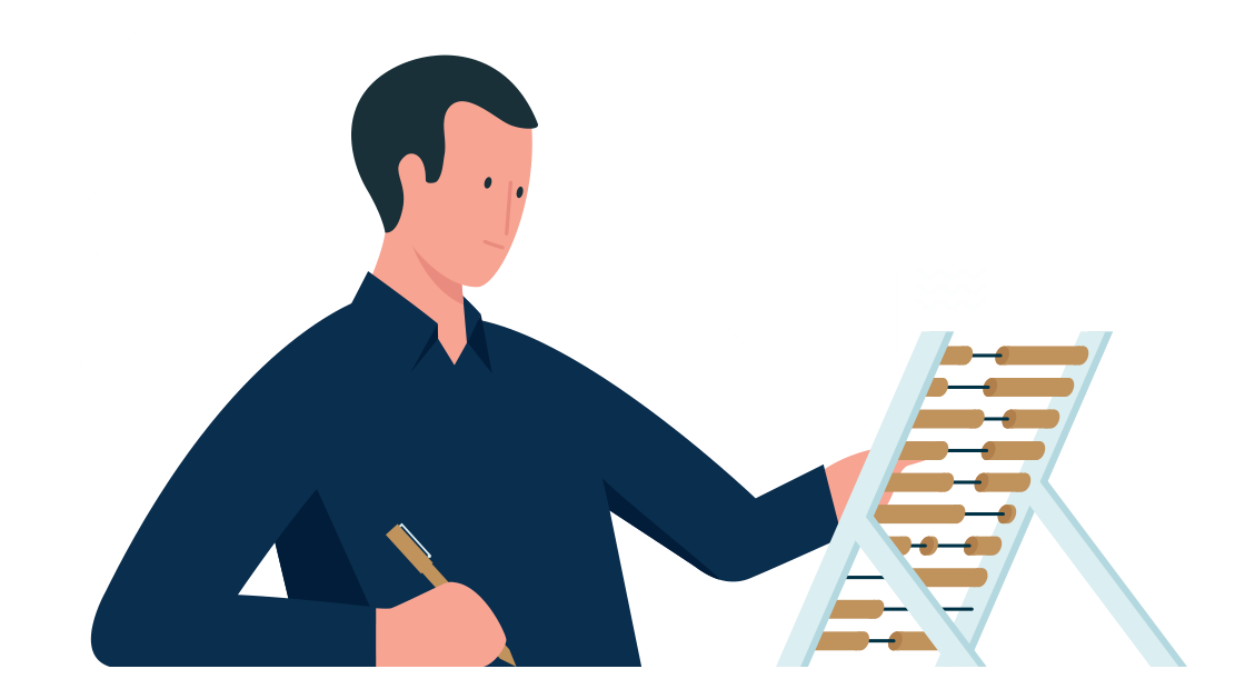 man rekent op een telraam