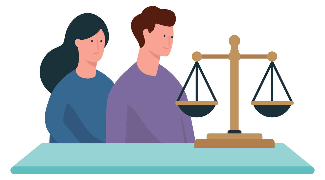 man en vrouw kijkend naar een weegschaal