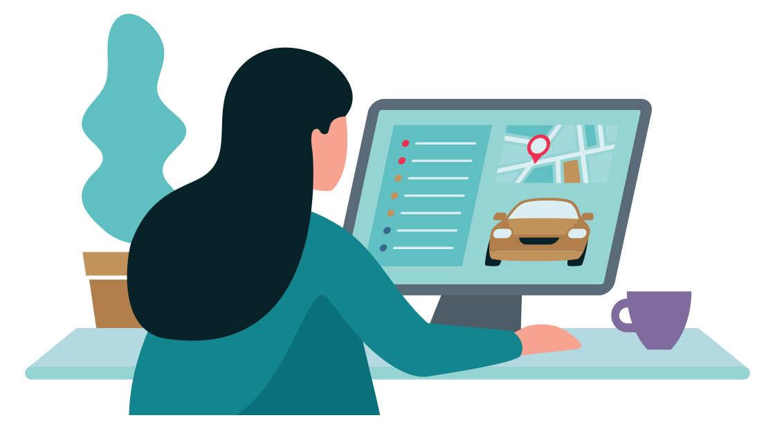 vrouw zit achter haar computer monitor