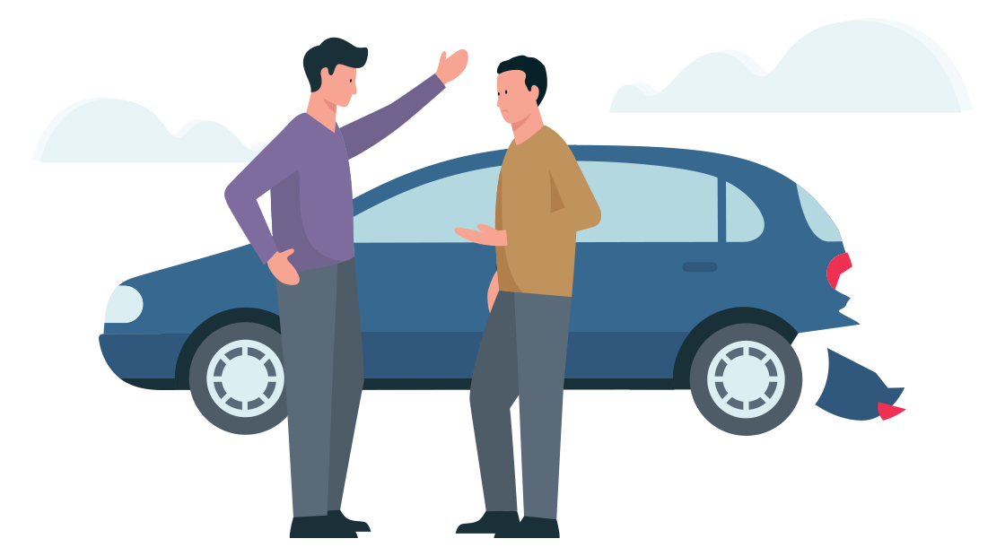 mannen maken ruzie voor een auto met bumper schade