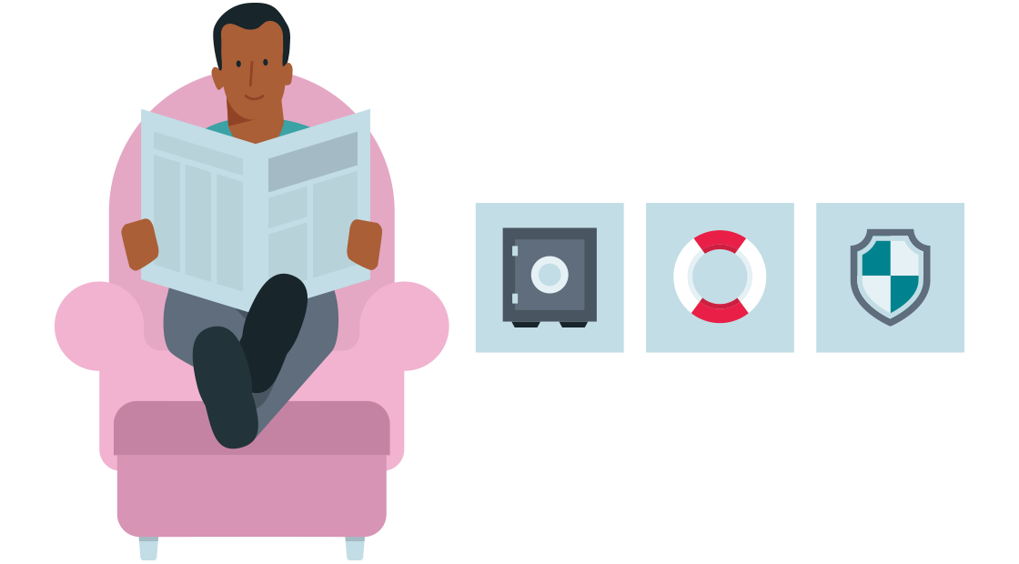 man zit op een roze stoel de krant te lezen