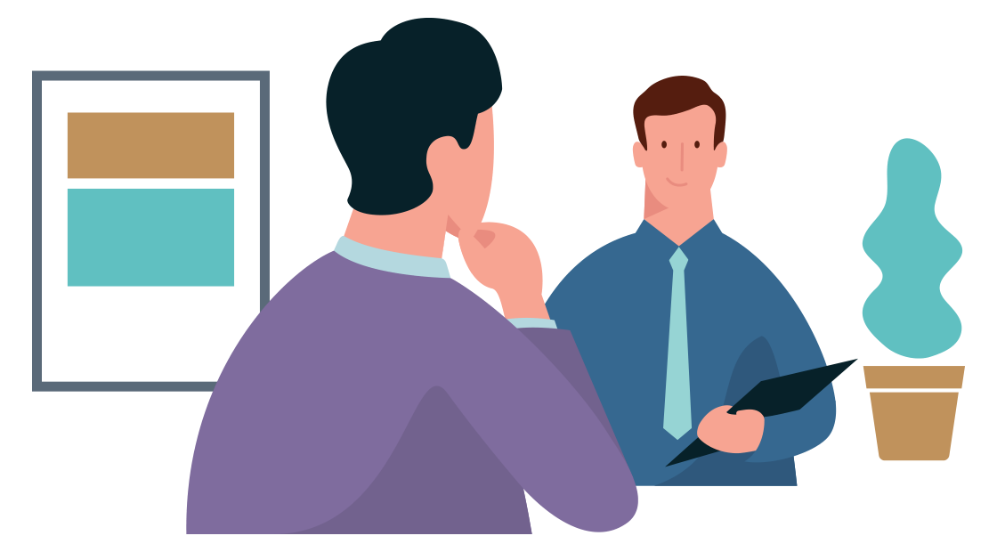 adviseur praat met zijn klant