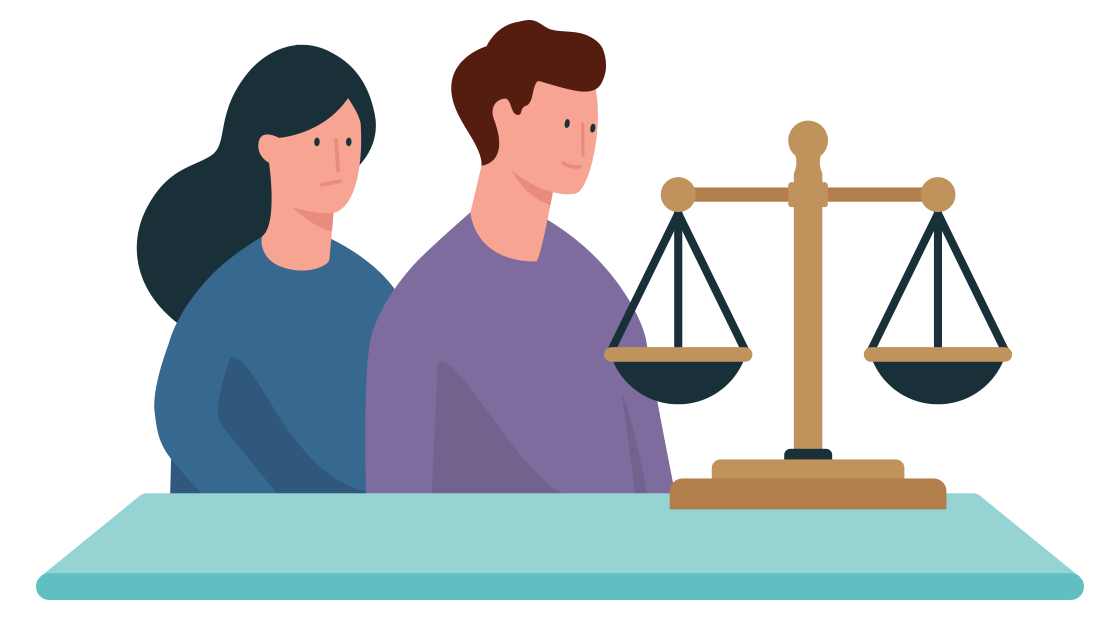 man en vrouw kijken naar een weegschaal die op tafel staat