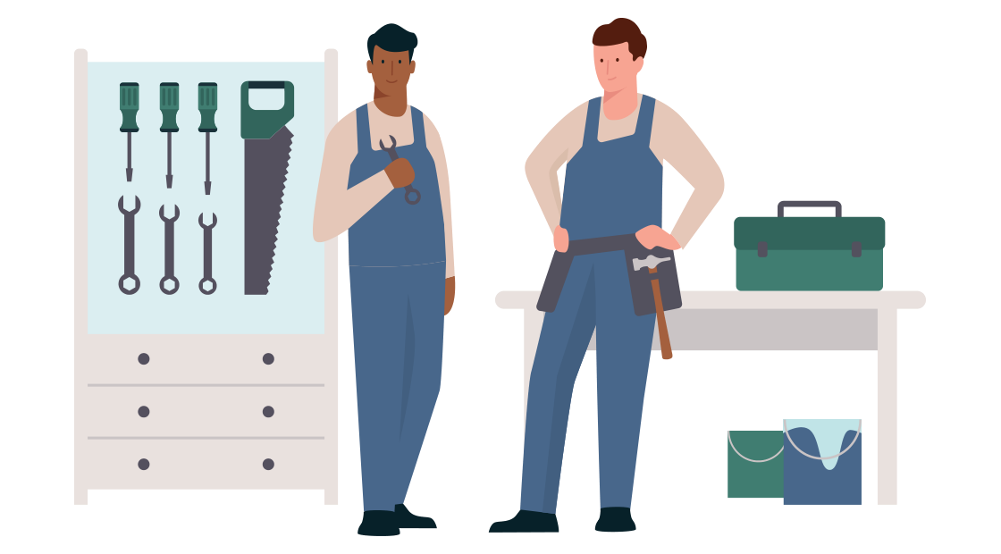 twee mannen staan te kletsen op een bouw plaats