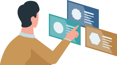 man kijkt naar 3 producten en vergelijkt ze met elkaar