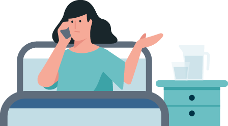 vrouw praat aan de telefoon in een ziekenhuisbed