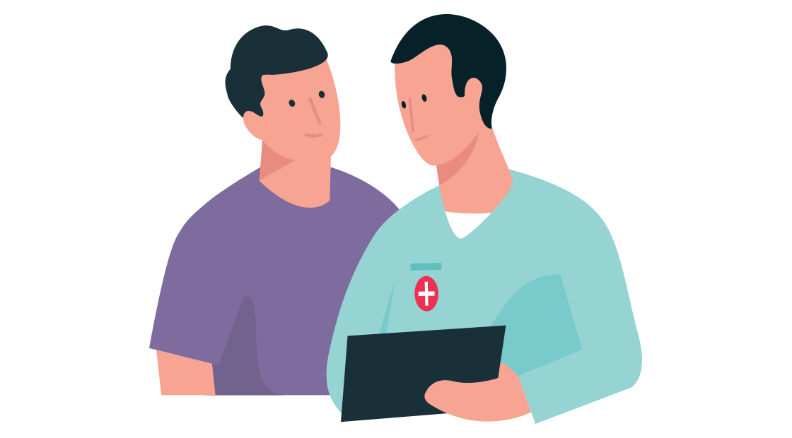 dokter laat document zien aan man