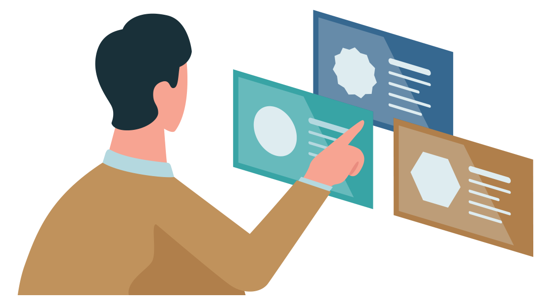 man wijst naar verschillende certificaten