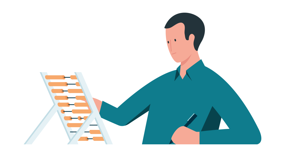 man rekent op een telraam