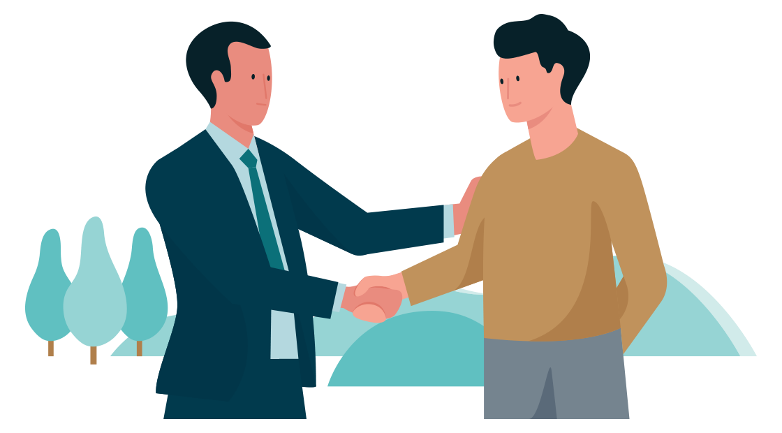adviseur geeft een hand aan zijn klant