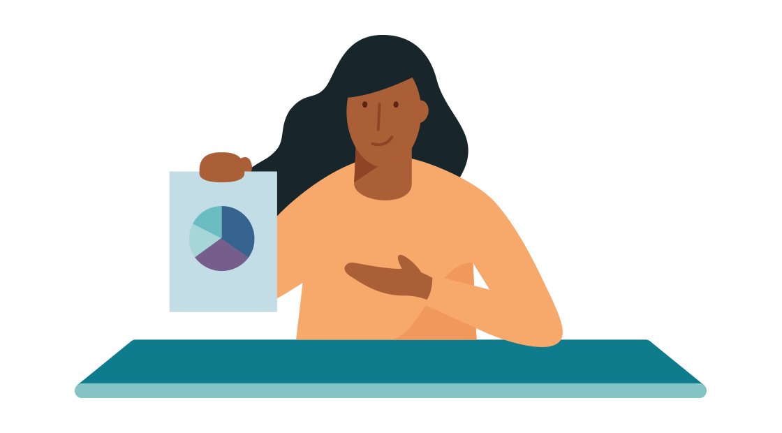 vrouw houd blad met grafiek omhoog