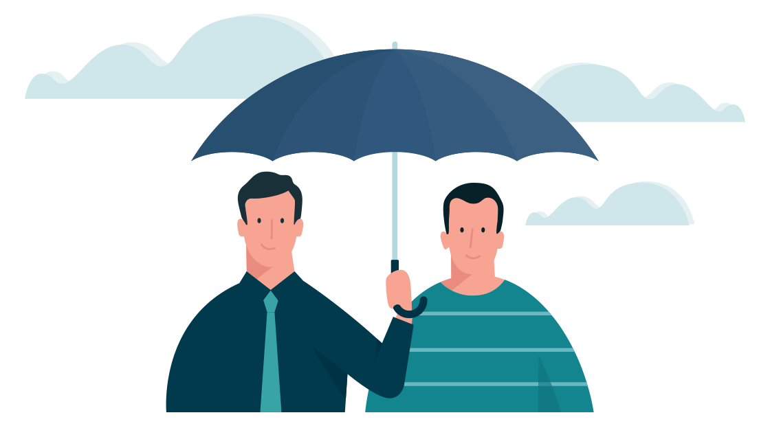 adviseur houd paraplu vast voor een klant