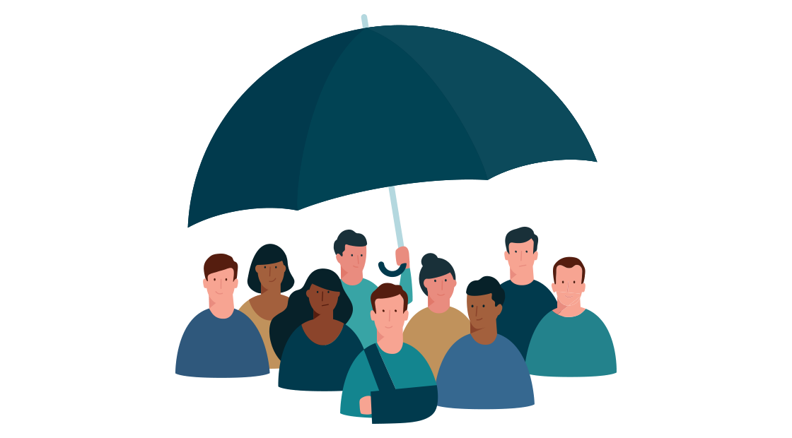 groep mensen onder een paraplu